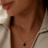 Oval Black Agate Pendant Necklace -