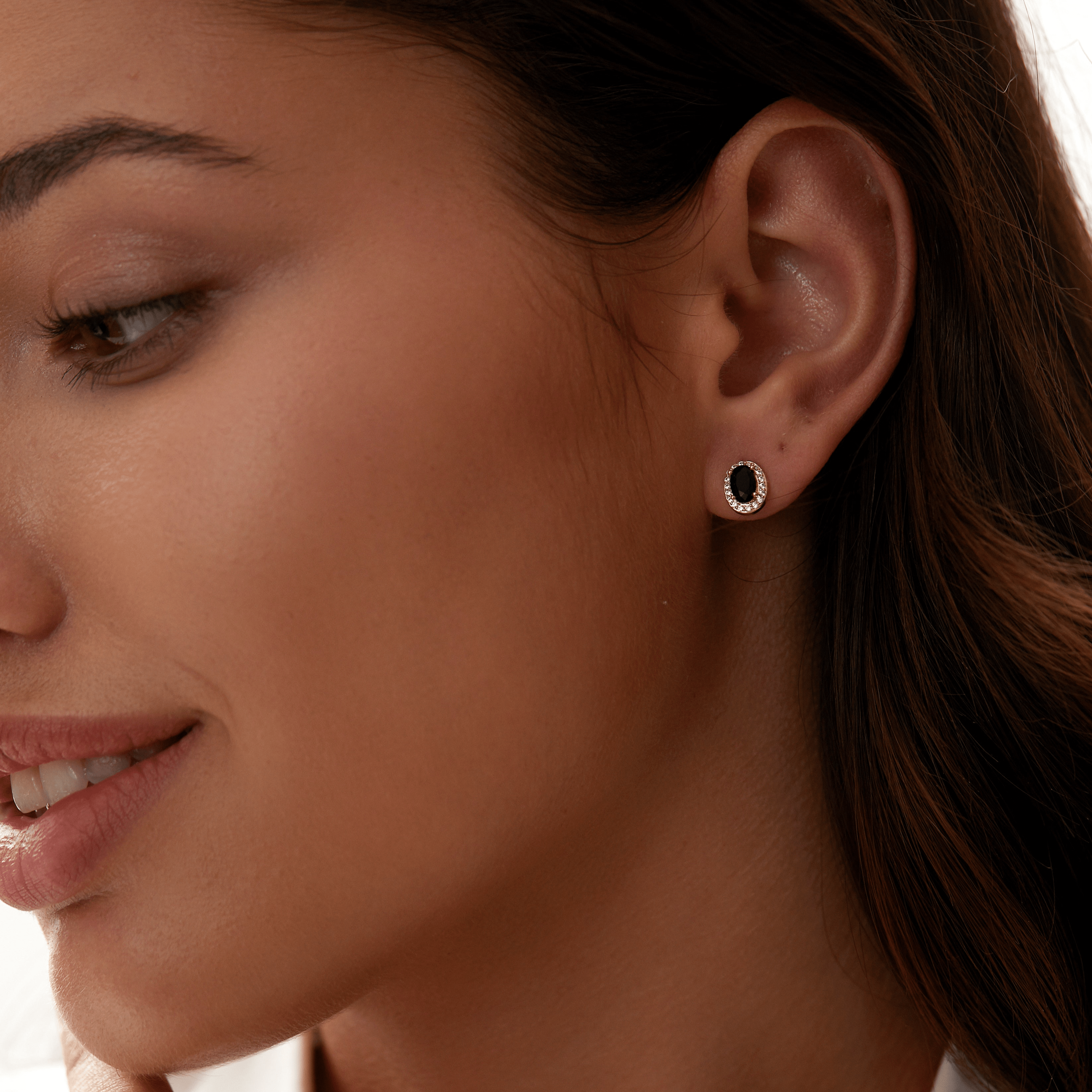 Black Onyx Diamond Stud Earrings -