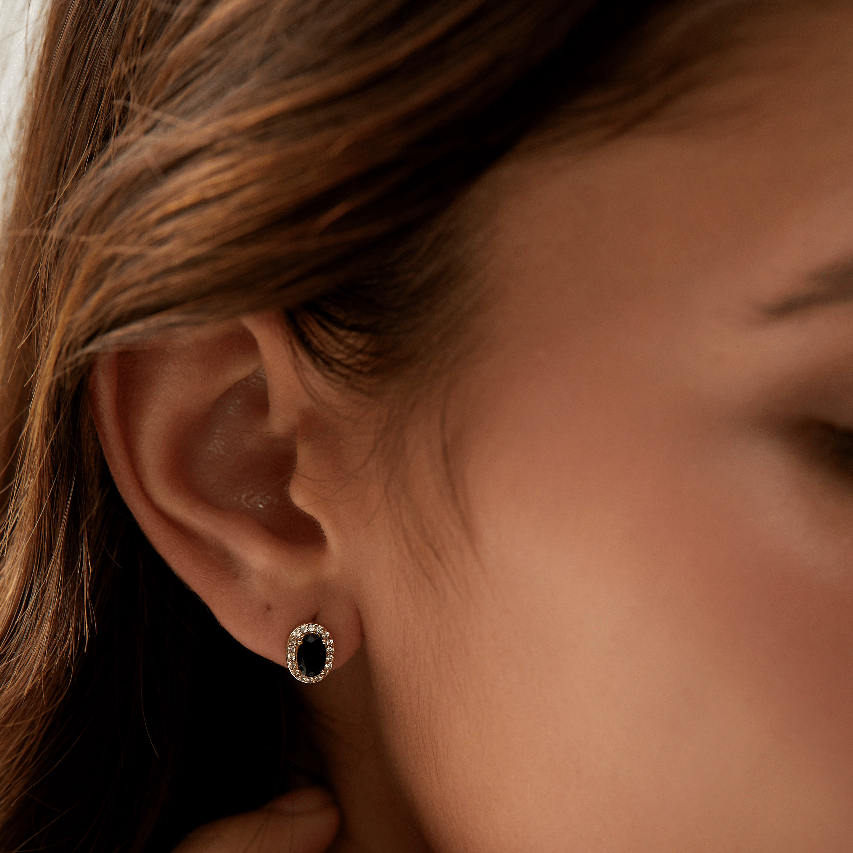 Black Onyx Diamond Stud Earrings - 